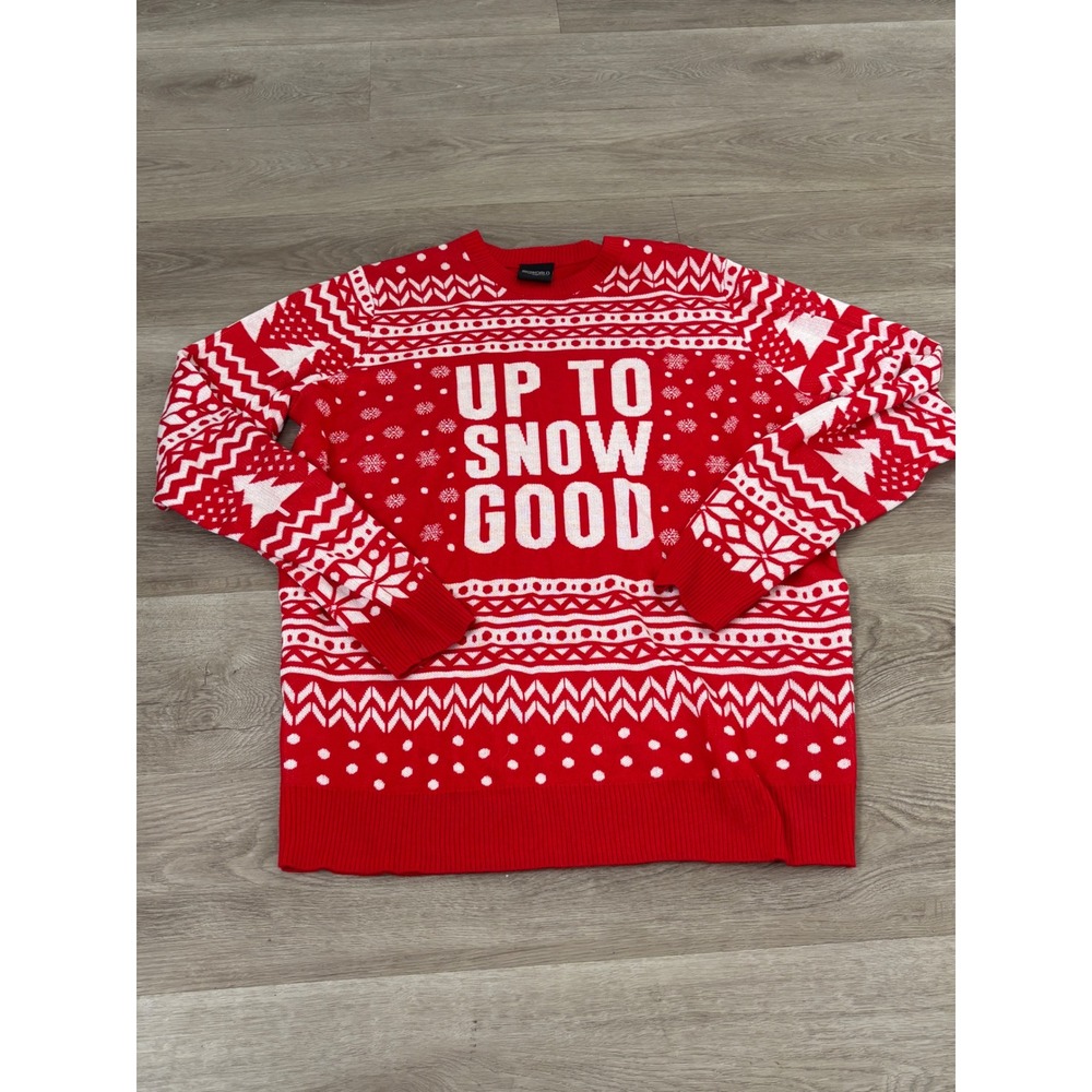 Bioworld Up To Snow Good Christmas Sweater Mens 2XLT Red White Fair Isle Knit